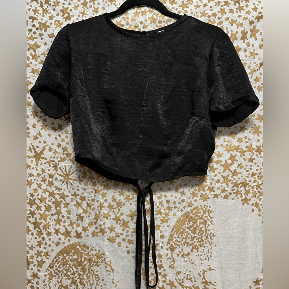 Bar III Black Silky Blouse With Back Slit